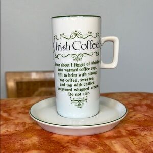 Vintage Irish Coffee Recipe Mug and Saucer - Single Set